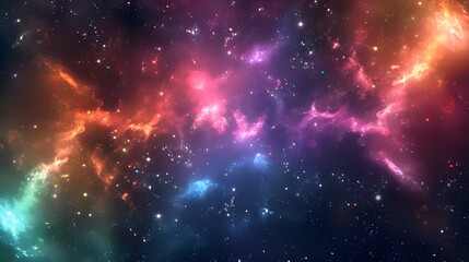 Vibrant and colorful abstract cosmic space background, decorated with a bright galaxy, nebula, and many shining stars in the universe.