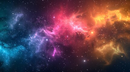 Vibrant and colorful abstract cosmic space background, decorated with a bright galaxy, nebula, and many shining stars in the universe.