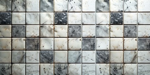 Grunge black and white marble tiles texture background - obrazy, fototapety, plakaty