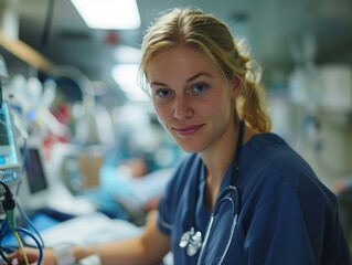 Portrait of a Confident Female Doctor or Nurse in a Hospital