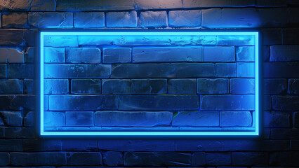 City Vibes: Glowing Blue Neon Frame on Brick Wall