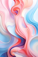 Obraz premium An abstract painting with a pastel color palette. The colors are pink, blue, and white. The painting has a soft, dreamy feel to it.