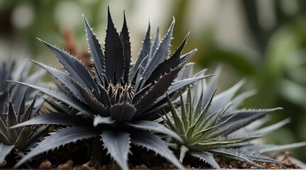 Black leaves of Dyckia plant on white background.generative.ai