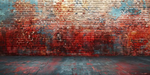 Red and blue painted brick wall background