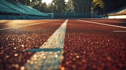 An empty running track under stadium lights evokes the quiet before the storm of competition, highlighting the path to victory