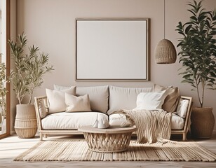 Frame Your Style: Mockup in Contemporary Nomadic Home Interior (3D Render)"