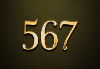 Old gold effect of 567 number with 3D glossy style Mockup.	