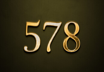 Old gold effect of 578 number with 3D glossy style Mockup.	