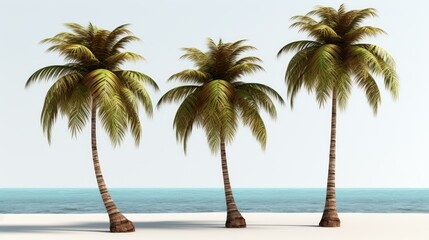 Obraz premium Three palm trees on a beach with white sand and blue ocean