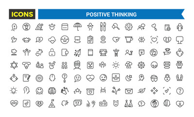 Positive Thinking Line Icons Collection, Big Ui Icon Set In A Flat Design, Thin Outline Icons Pack, Vector Illustration