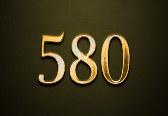 Old gold effect of 580 number with 3D glossy style Mockup.	