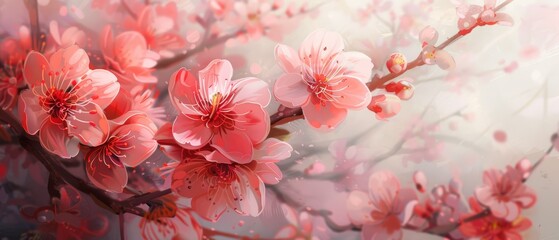 Radiant close-up of cherry blossoms in full bloom, highlighting the delicate beauty and vibrant hues of spring