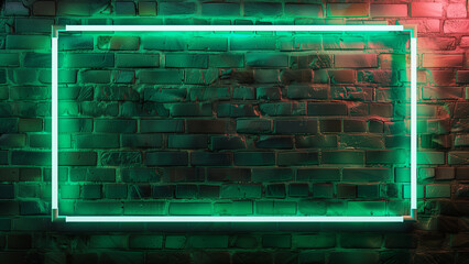 Nightlife Aesthetics: Green Neon Frame on Brick Background
