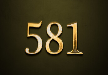 Old gold effect of 581 number with 3D glossy style Mockup.	