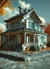 A small house that is sitting on the side of the road, unreal engine, retro film still