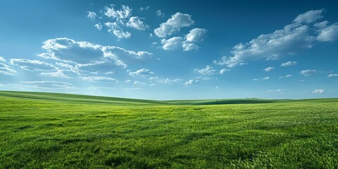 Obraz premium Green rolling hills under blue sky with clouds