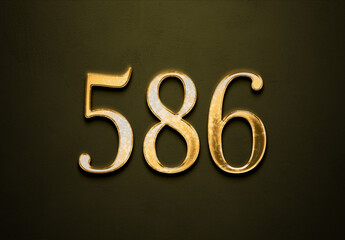 Old gold effect of 586 number with 3D glossy style Mockup.	