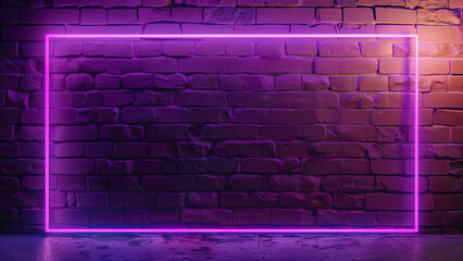 Nightlife Aesthetics: Purple Neon Frame on Brick Background