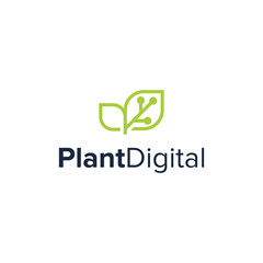plant digital simple sleek creative geometric modern logo design vector