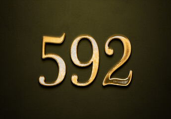 Old gold effect of 592 number with 3D glossy style Mockup.	