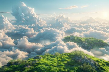 Fototapeta premium Green hills and white clouds