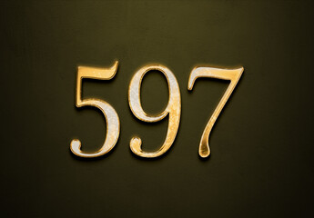 Old gold effect of 597number with 3D glossy style Mockup.