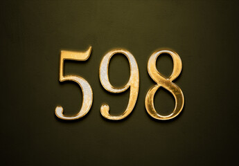 Old gold effect of 598 number with 3D glossy style Mockup.	