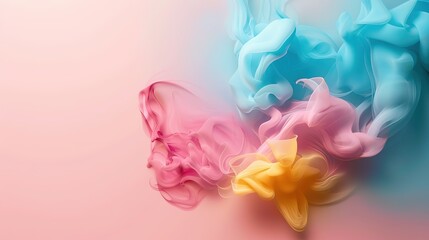Fototapeta premium abstract background with copy space pastel pink blue yellow acrylic ink drop swirl motion, Generative Ai