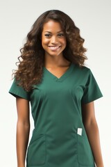 Fototapeta premium A young female healthcare professional wearing green scrubs