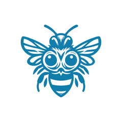 Blue and White Illustration of Bee with Big Eyes