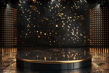 Black and gold stage with spotlights