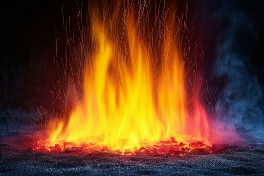 Flames rising from burning charcoals
