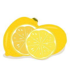 Whole and sectioned citrus fruit lemons on white background