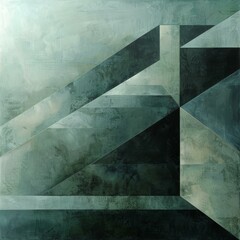 Green and Blue Geometric Abstract Painting