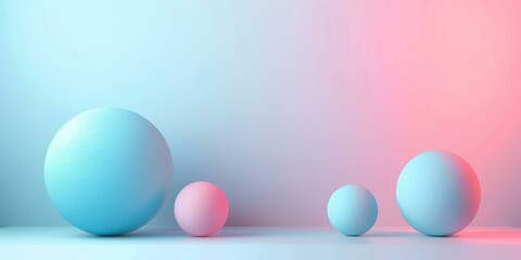 3D rendering of blue and pink pastel balls on a blue and pink pastel background
