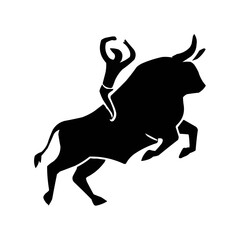 Furious bull riding vector illustration | Silhouette of a rider ridding on a bull