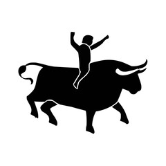 Bull rider black and white vector illustration | Silhouette of a rider on a bull