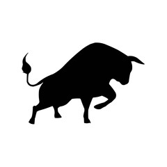 Furious bull vector illustration black and white | Silhouette of a bull 
