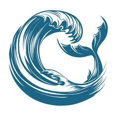 Big Ocean Wave with Whale Tail Engraving Emblem