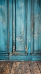 Blue wooden wall and brown wooden floor background - obrazy, fototapety, plakaty
