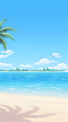 Tropical Tranquility, Sandy Beachscape under Blue Skies. Realistic Beach Landscape. Vector Background