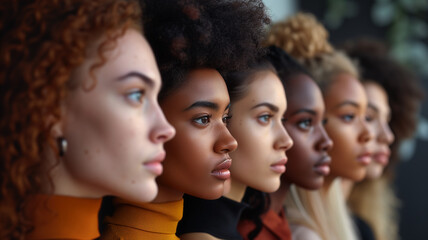 Obraz premium A group of women with different hair colors and styles stand side by side