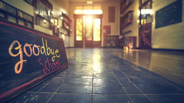 Greeting cards backgrounds with space for text on a school theme. Teacher's Day. Goodbye, school. Beginning and end of the school year. Blurred background