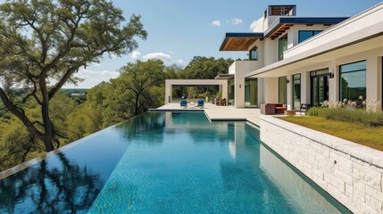 Modern luxury house with infinity pool and stunning hill country views