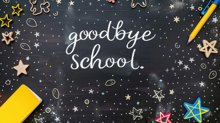 Greeting cards backgrounds with space for text on a school theme. Teacher's Day. Goodbye, school. Beginning and end of the school year. Blurred background