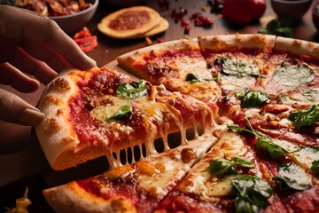 Cutting pizza into slices with one slice missing generative AI