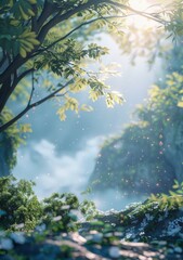 Fototapeta premium fantasy landscape with a large tree and a view of the valley