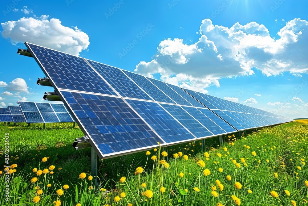 Aufkleber solar panels in fields, tailored for companies specializing in alternative energy and solar panels. 