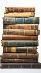 Stack of old antique vintage books isolated on white background
