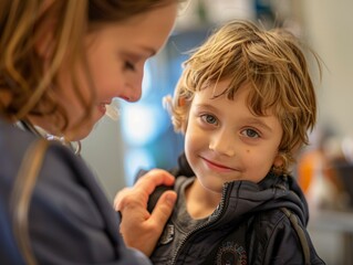 Pediatrician examining a young boy